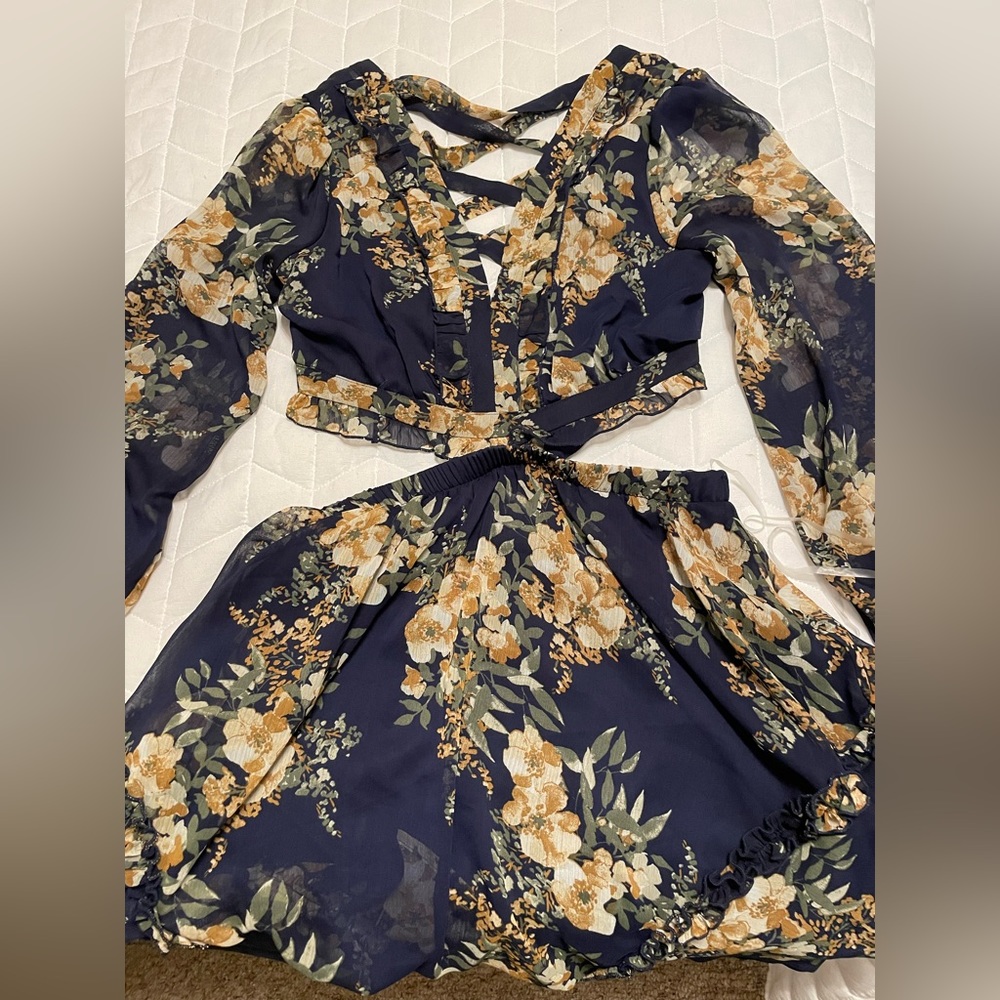 NWT Allison and Kelly Blue Flowers Short dress Size S Corset Style